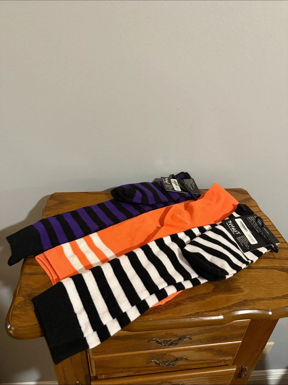 Spirit Knee-High Socks Trio - Black/White, Purple/Black, Orange